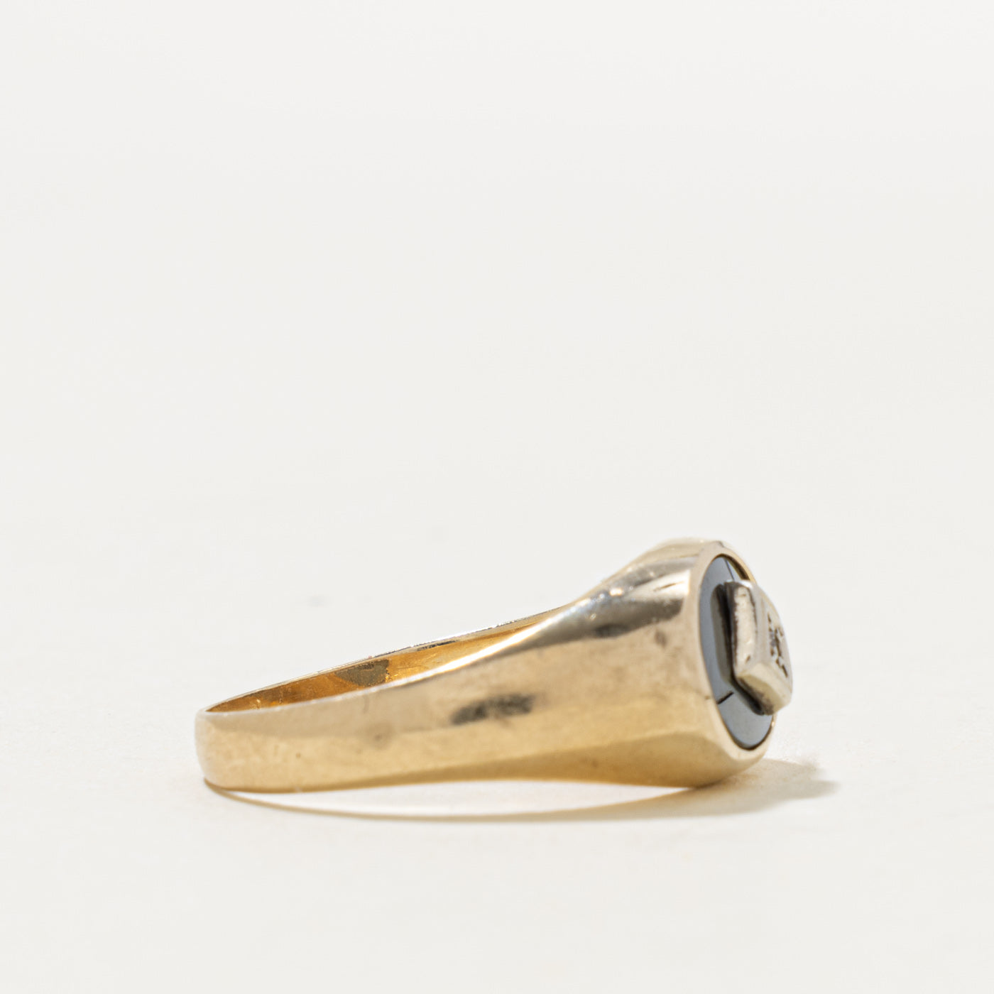 10k East West Hematite & Diamond Signet Ring | 1.80ct, 0.01ctw | SZ 9.75