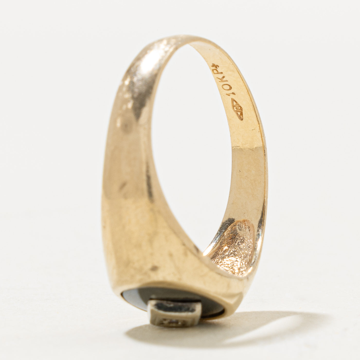 10k East West Hematite & Diamond Signet Ring | 1.80ct, 0.01ctw | SZ 9.75
