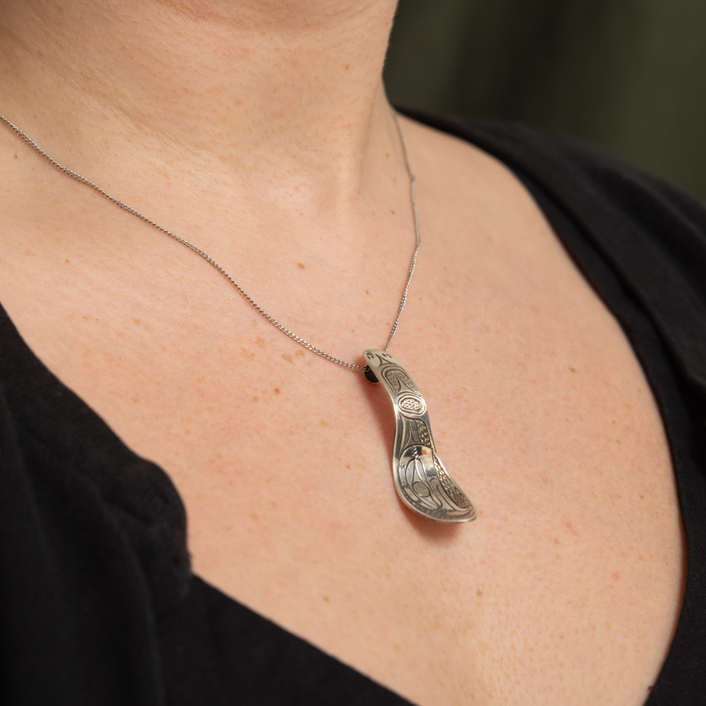 'Ray Dumont' Sterling Silver Indigenous Carved Eagle Spoon Pendant