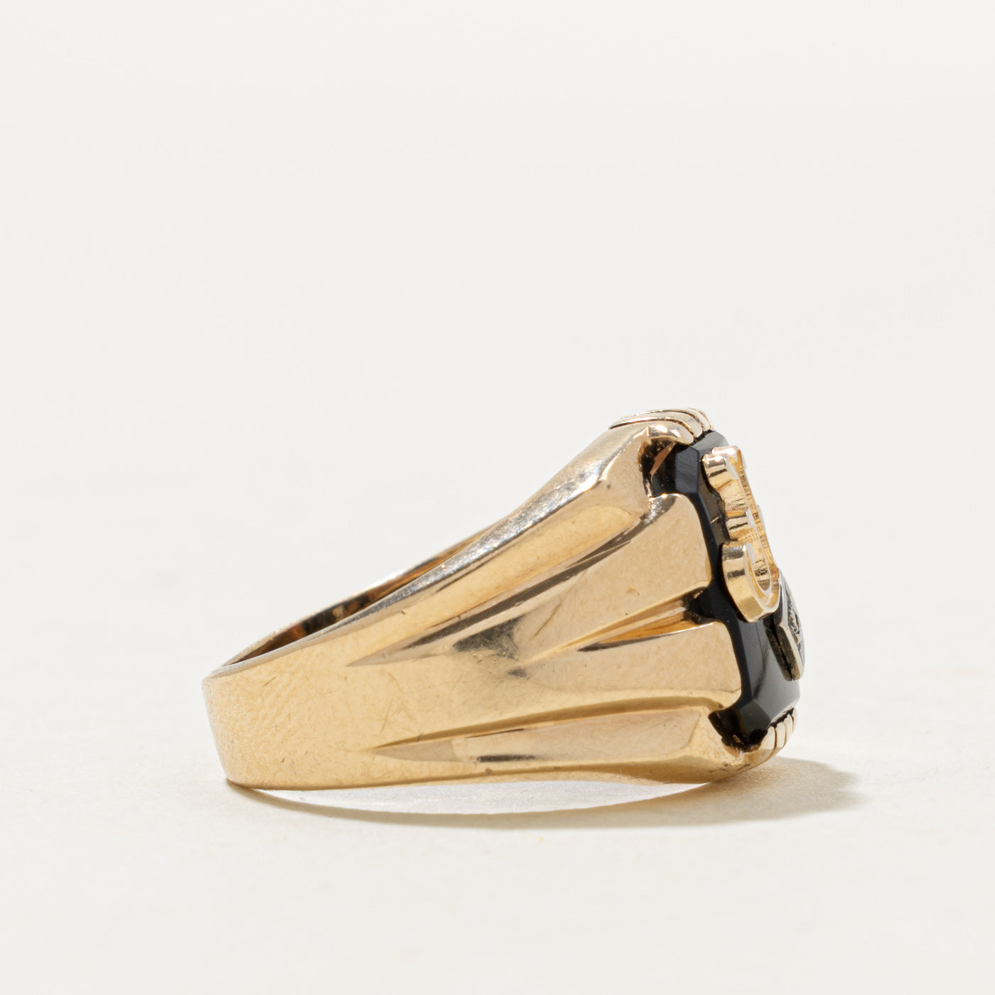 10k Onyx & Diamond "J" Initial Signet Ring | 1.80ct, 0.003ctw | SZ 7.75