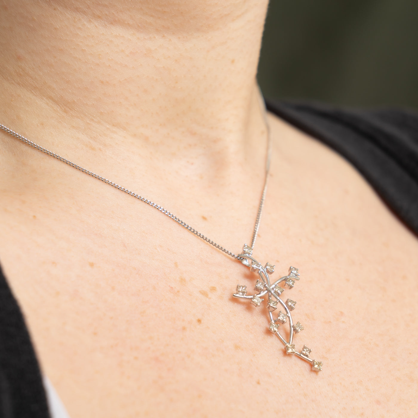 18k Scattered Diamond Ornate Cross Pendant | 1.19ctw