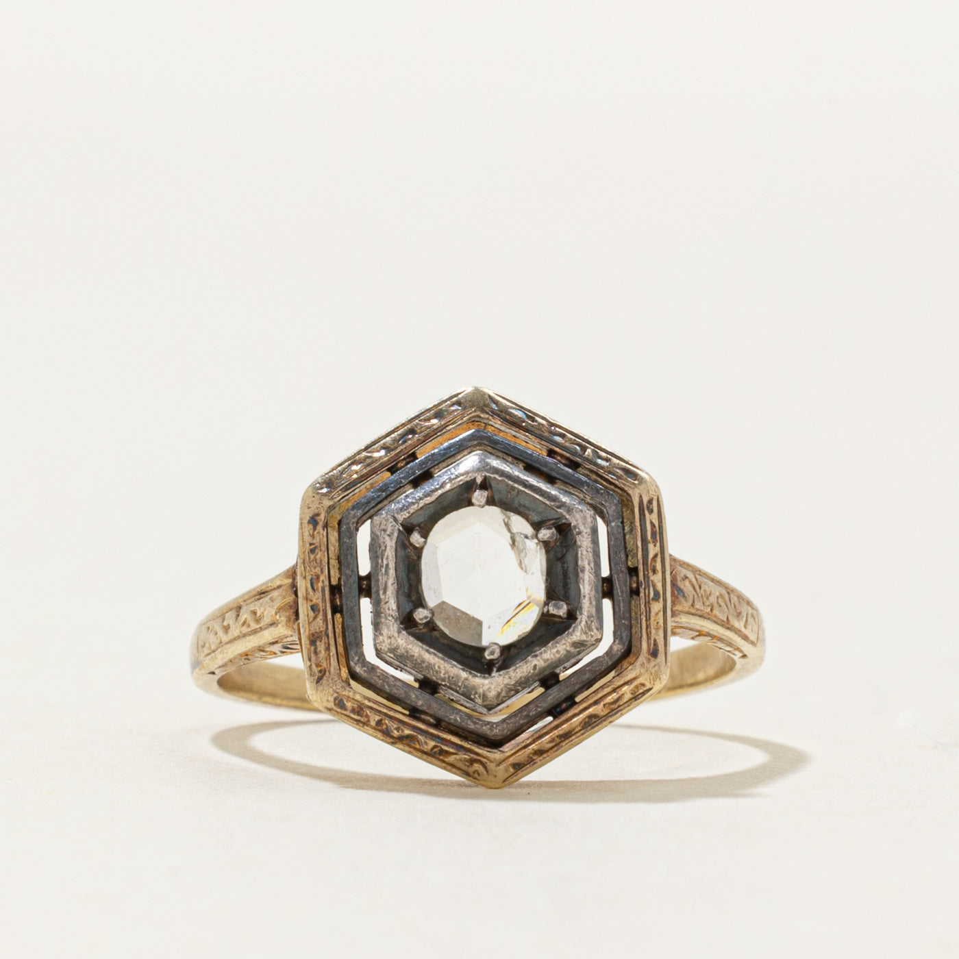 Victorian Rose Cut Diamond Hexagon Ring | 0.25ct SI2 G/H | SZ 6