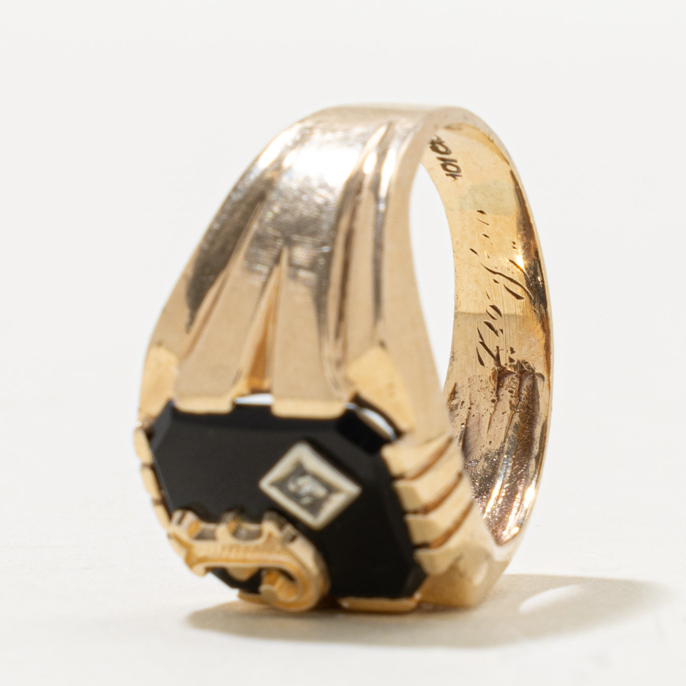 10k Onyx & Diamond "J" Initial Signet Ring | 1.80ct, 0.003ctw | SZ 7.75