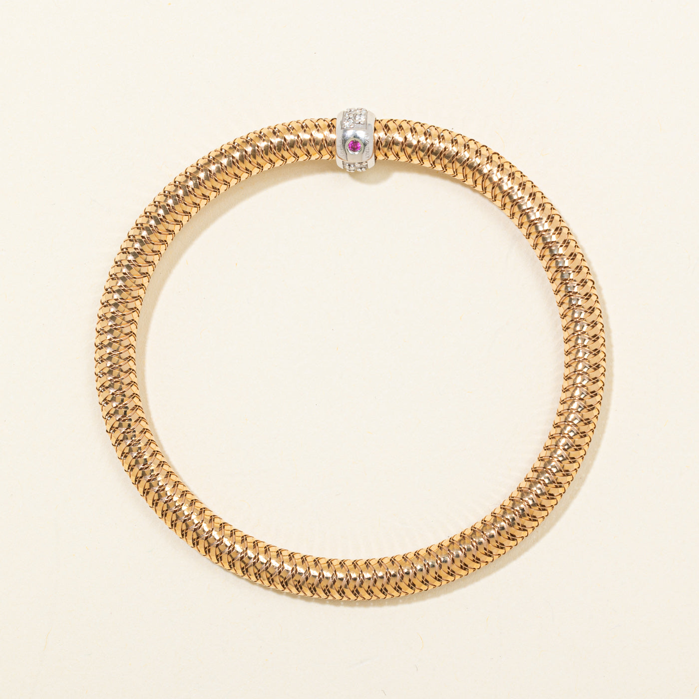 'Roberto Coin' 18k Primavera Ruby & Diamond Station Flexible Bracelet | 0.33ctw, 0.02ct | 6.5"