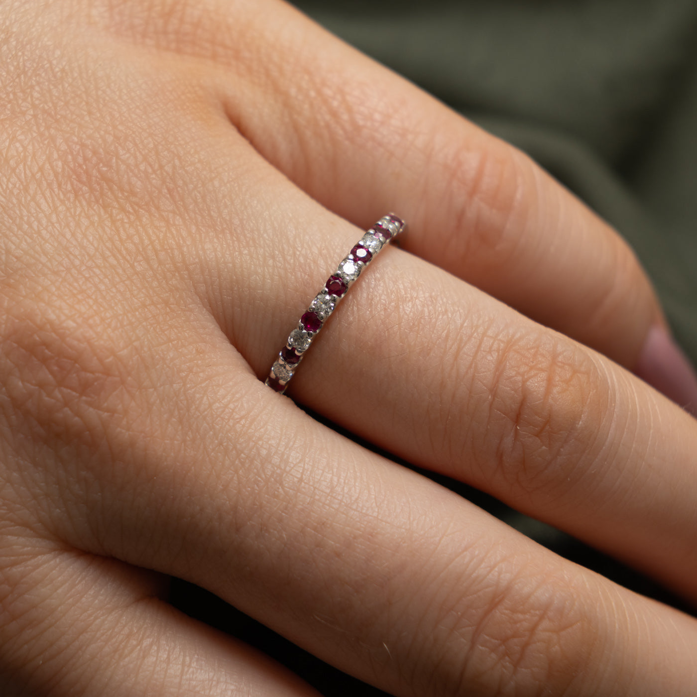 14k Semi Eternity Ruby & Diamond Ring | 0.18ctw, 0.18ctw | 2.00mm | SZ 7.25