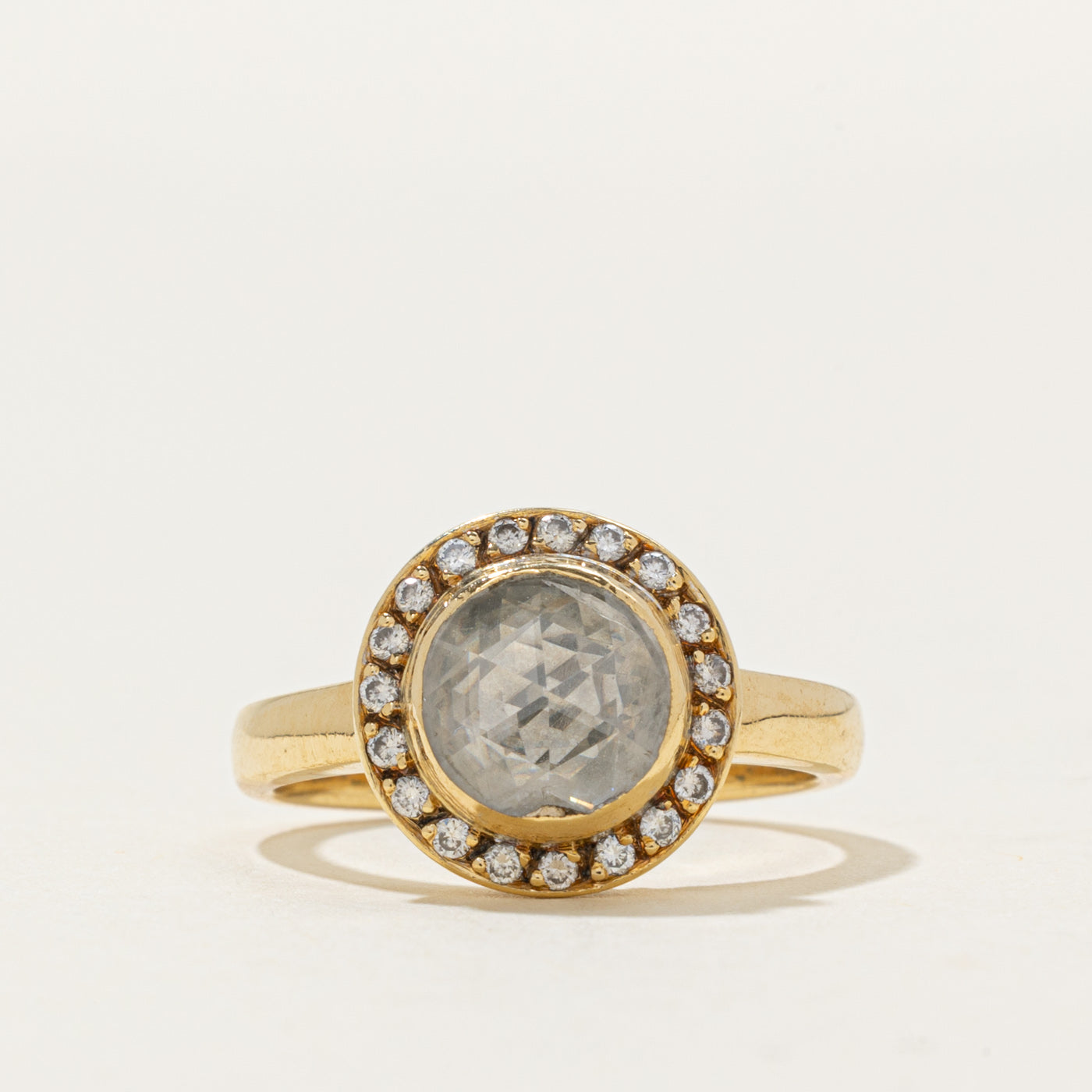 18k Rose Cut Diamond Halo Ring | 0.75ct I1 J/K, 0.15ctw | SZ 6.25