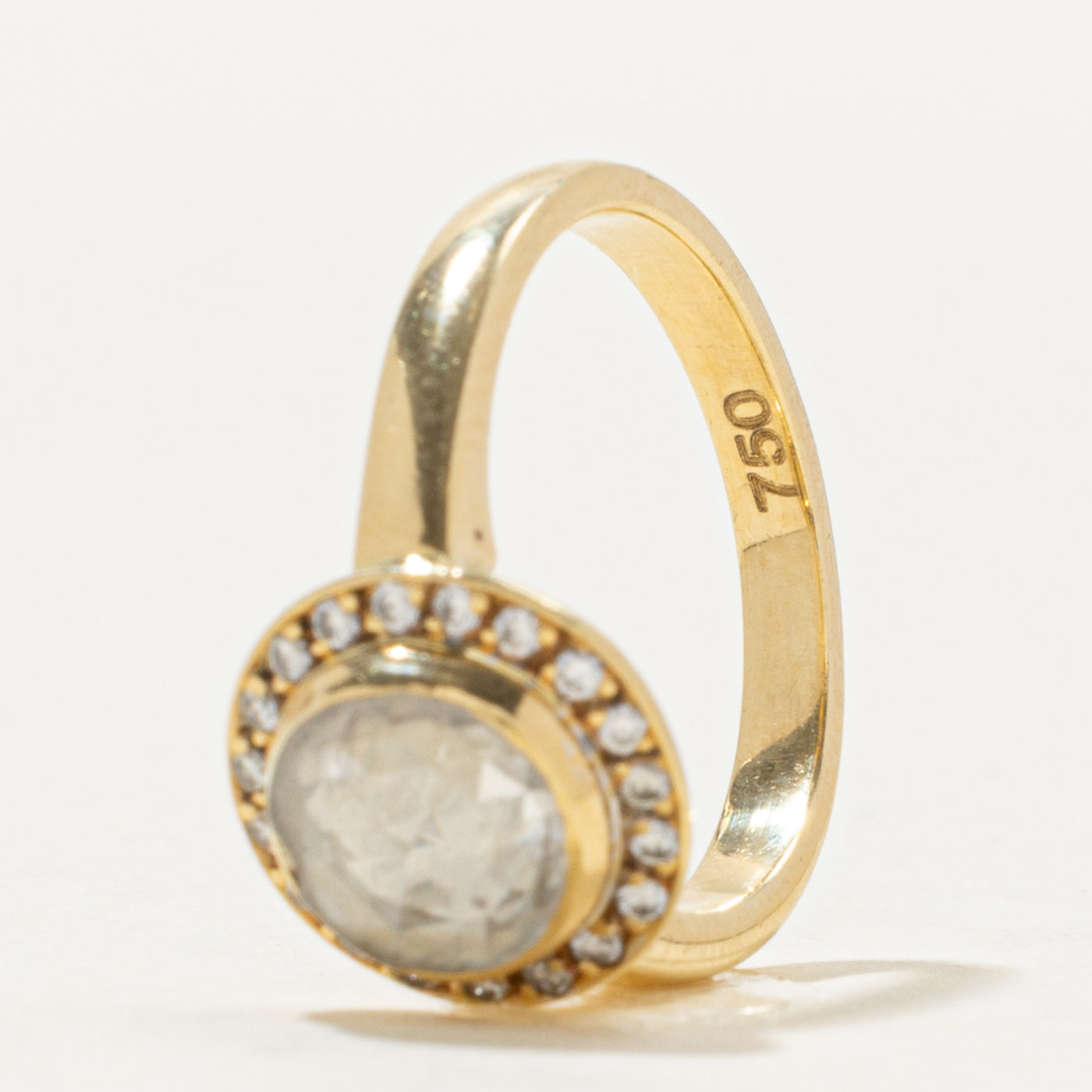 18k Rose Cut Diamond Halo Ring | 0.75ct I1 J/K, 0.15ctw | SZ 6.25