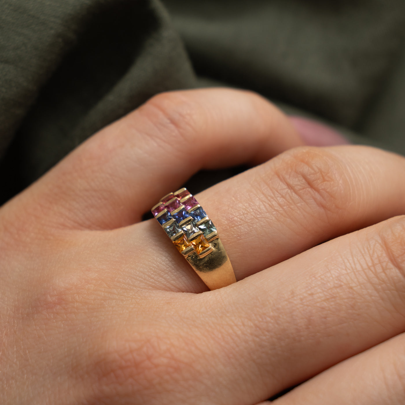 14k Multicolor Channel Set Sapphire Ring | 0.70ctw | SZ 7