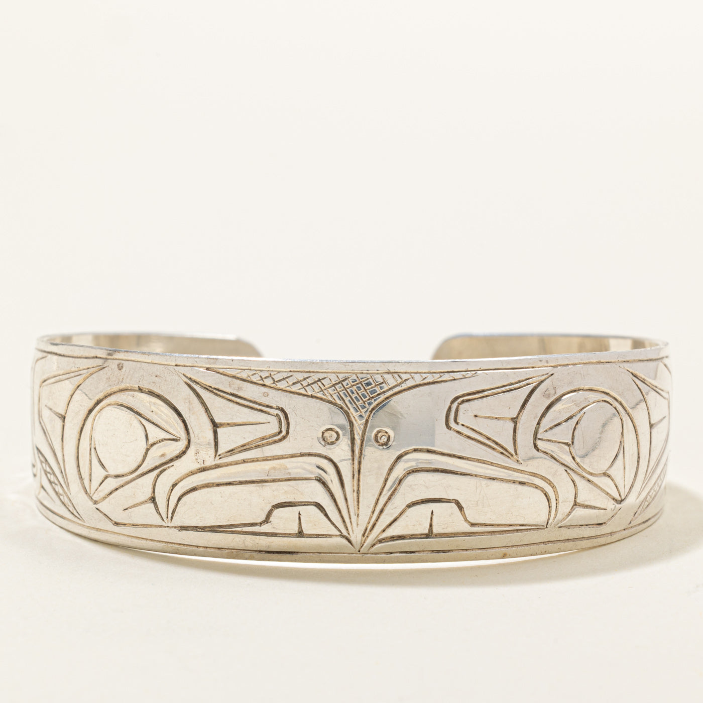 Sterling Silver Indigenous Carved Eagle Split Design Cuff | 6.5"