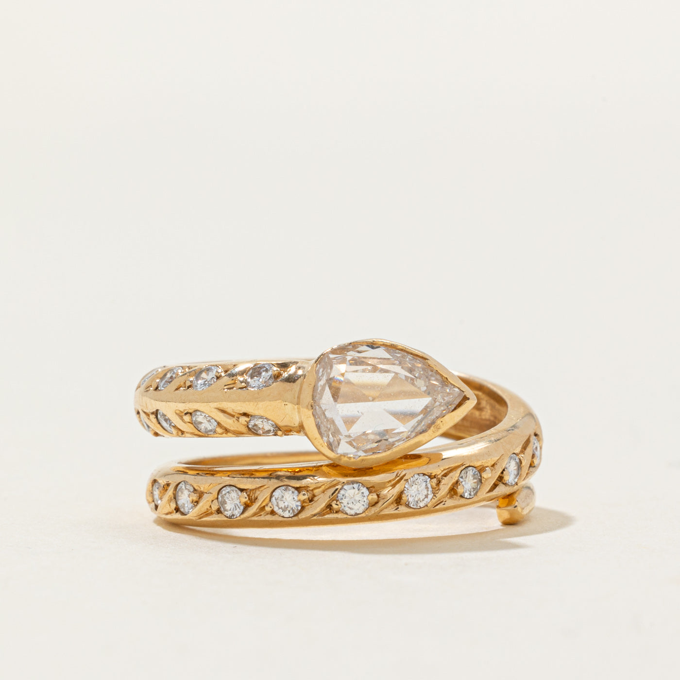 Antique Pear Cut Diamond Snake Ring | 0.8ct SI1 G/H, 0.36ctw | SZ 7.25