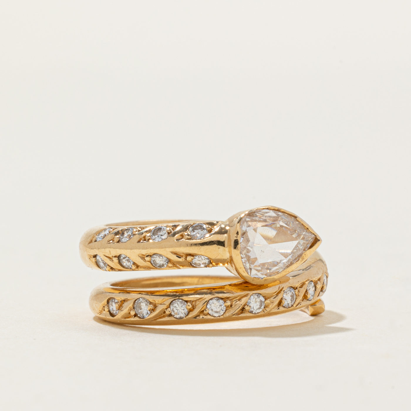 Antique Pear Cut Diamond Snake Ring | 0.8ct SI1 G/H, 0.36ctw | SZ 7.25