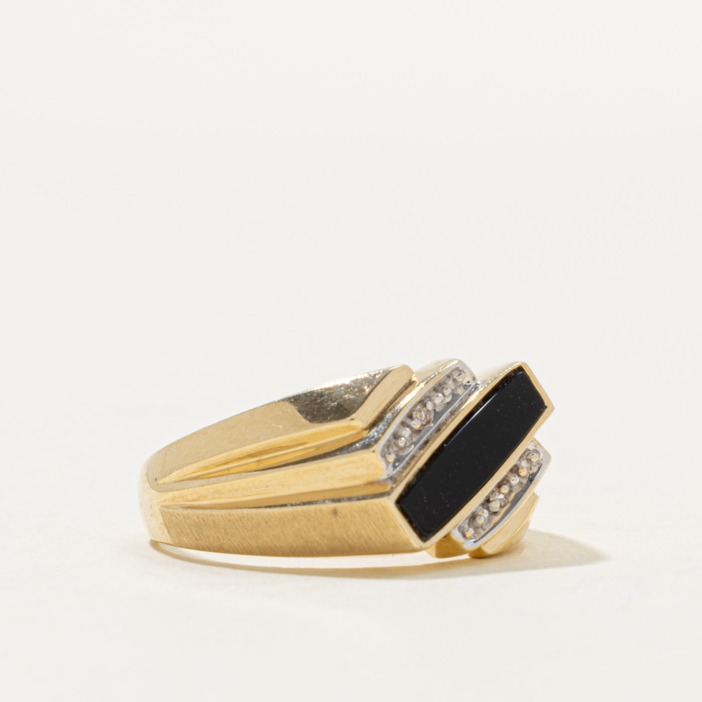 10k Onyx & Diamond Geometric Ring | 0.30ct, 0.01ctw | SZ 11.25
