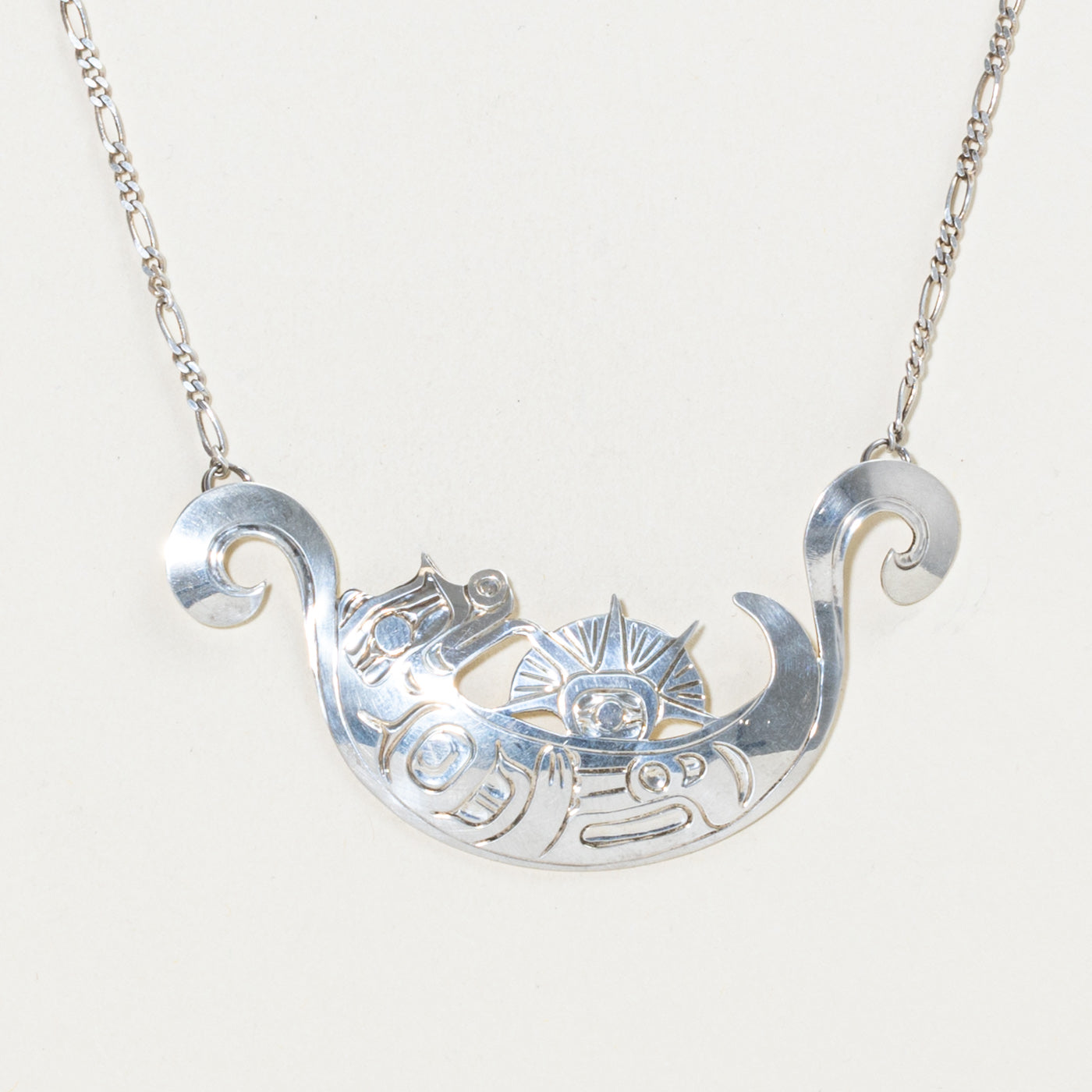 'Harold Alfred' Sterling Silver Indigenous Carved Sea Urchin & Otter Necklace