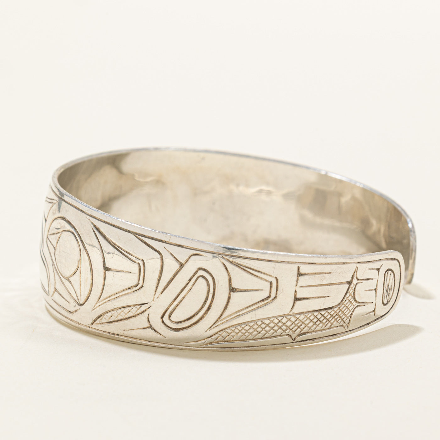 Sterling Silver Indigenous Carved Eagle Split Design Cuff | 6.5"