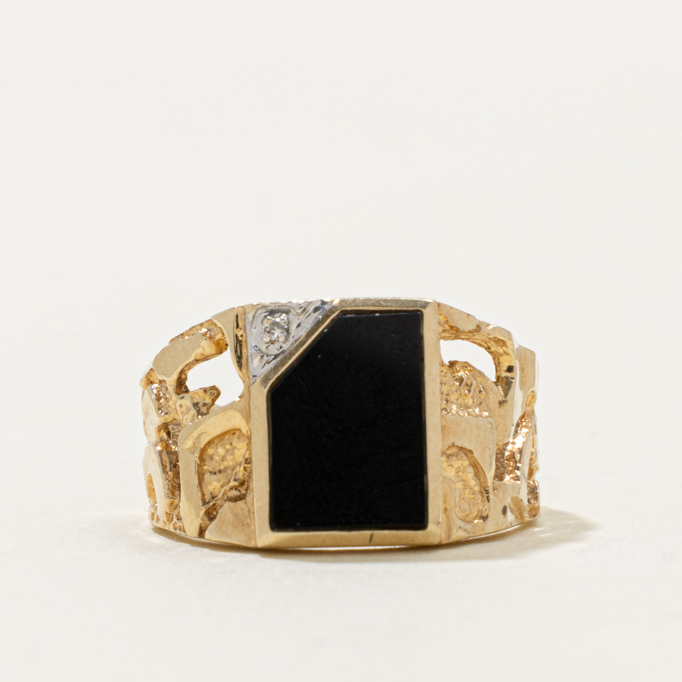 10k Onyx & Diamond Nuggety Signet Ring | 0.55ct, 0.002ctw | SZ 6.5