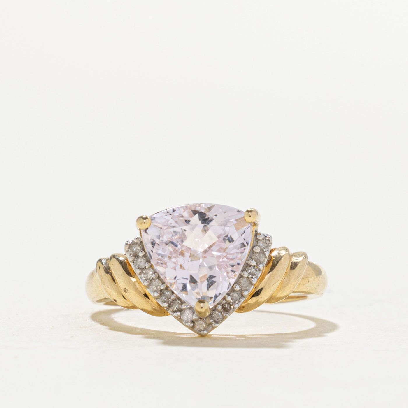 10k Trillion Cut Kunzite & Diamond Accented Ring | 2.20ct, 0.05ctw | SZ 7