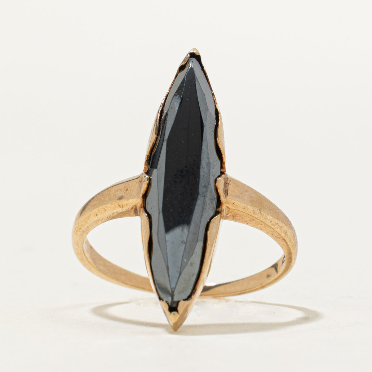 10k Marquise Cut Hematite Navette Ring | 6.00ct | SZ 7.75
