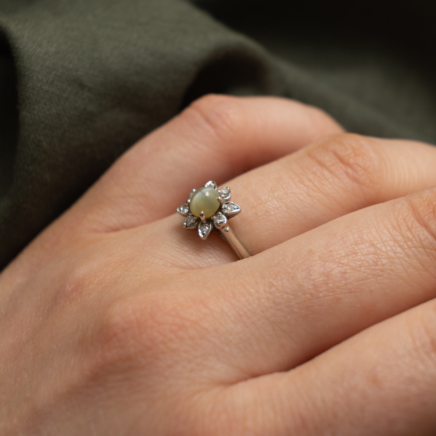 14k Chrysoberyl & Diamond Floral Ring | 0.90ct, 0.10ctw | SZ 4.5