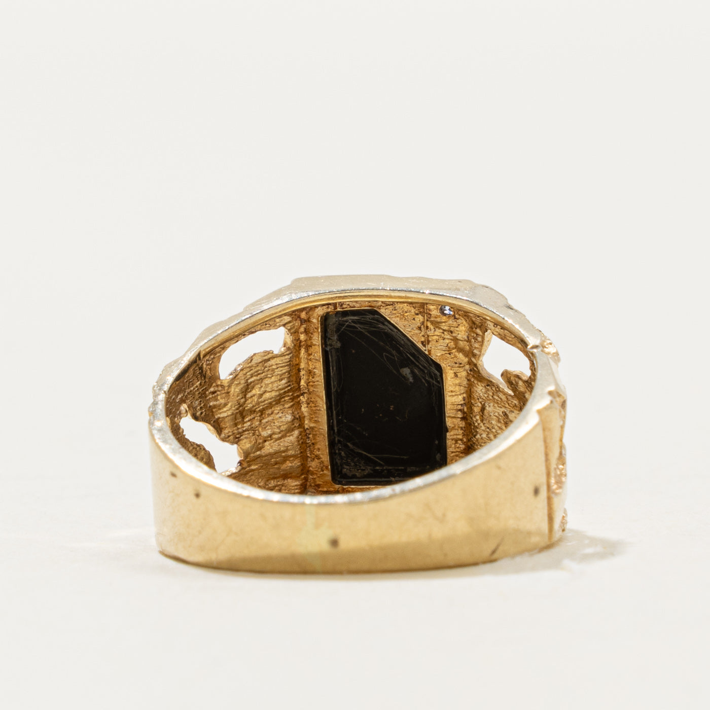 10k Onyx & Diamond Nuggety Signet Ring | 0.55ct, 0.002ctw | SZ 6.5