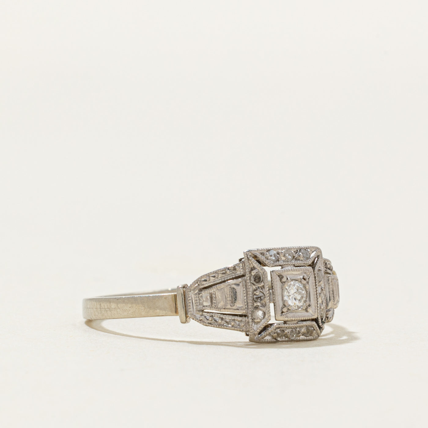 Art Deco Diamond Ornate Ring | 0.09ctw | SZ 7.75