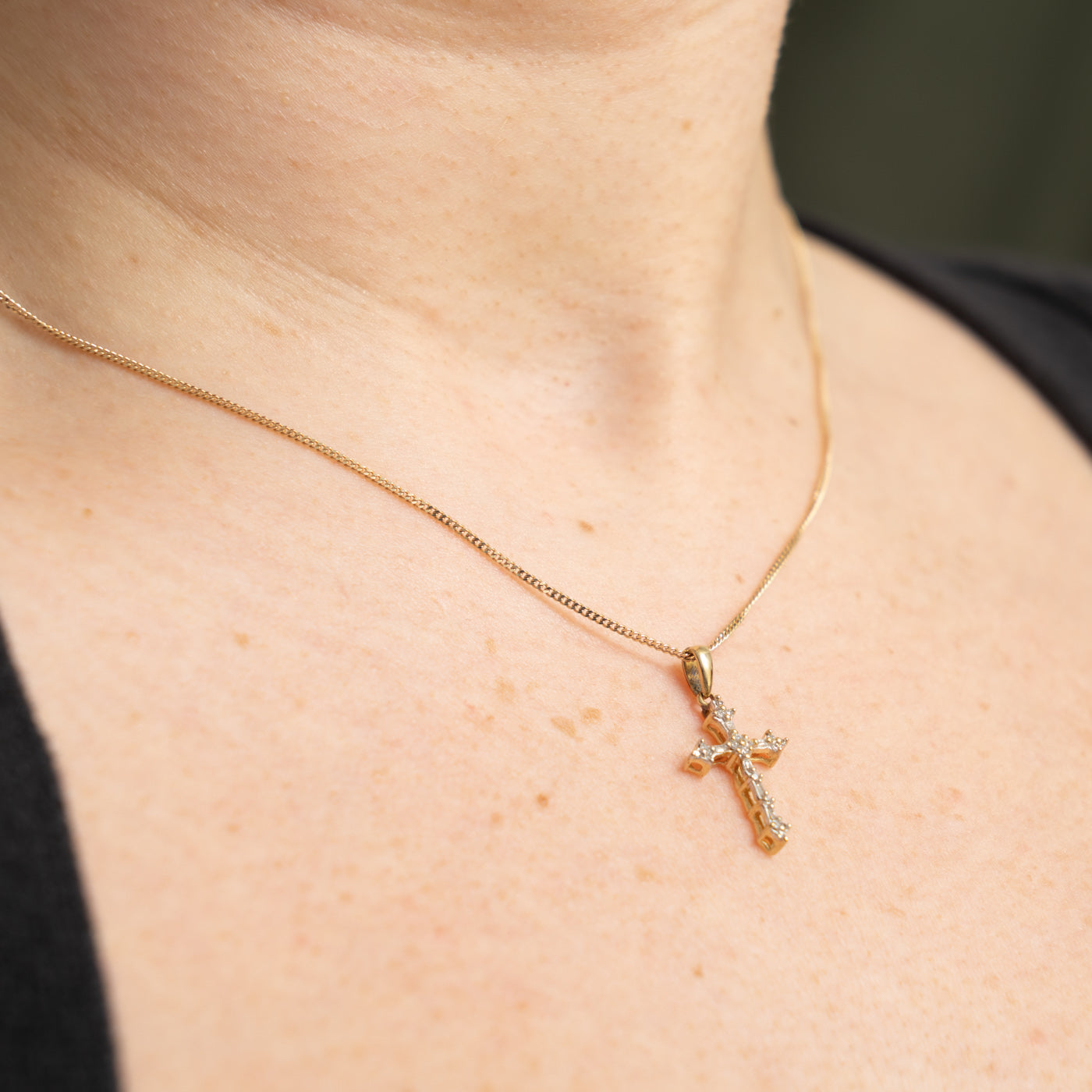 10k Multi Cut Diamond Cross Pendant | 0.03ctw