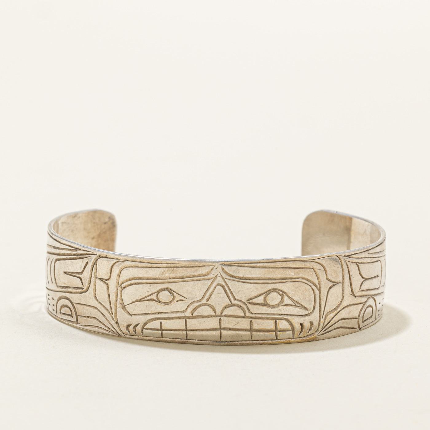 Sterling Silver Indigenous Carved Orca Cuff | 4.5"