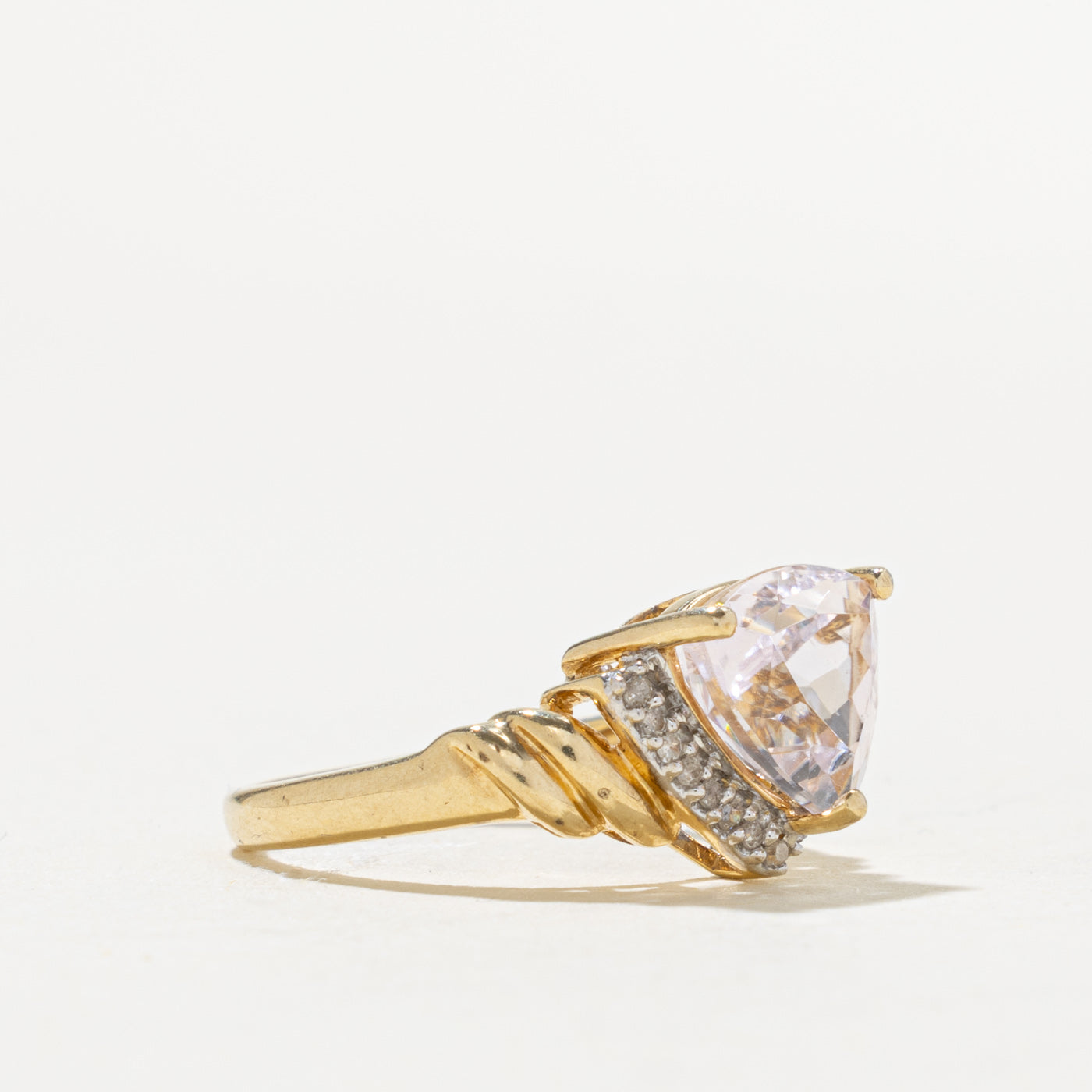 10k Trillion Cut Kunzite & Diamond Accented Ring | 2.20ct, 0.05ctw | SZ 7