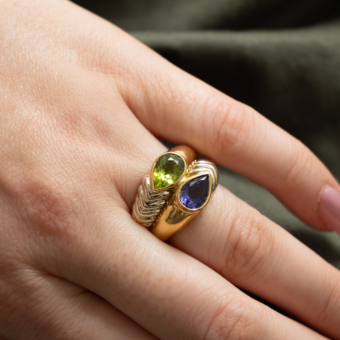 Vintage Italian 'Bvlgari' Iolite & Peridot Doppio Ring | 1.25ct, 1.65ct | SZ 6.5