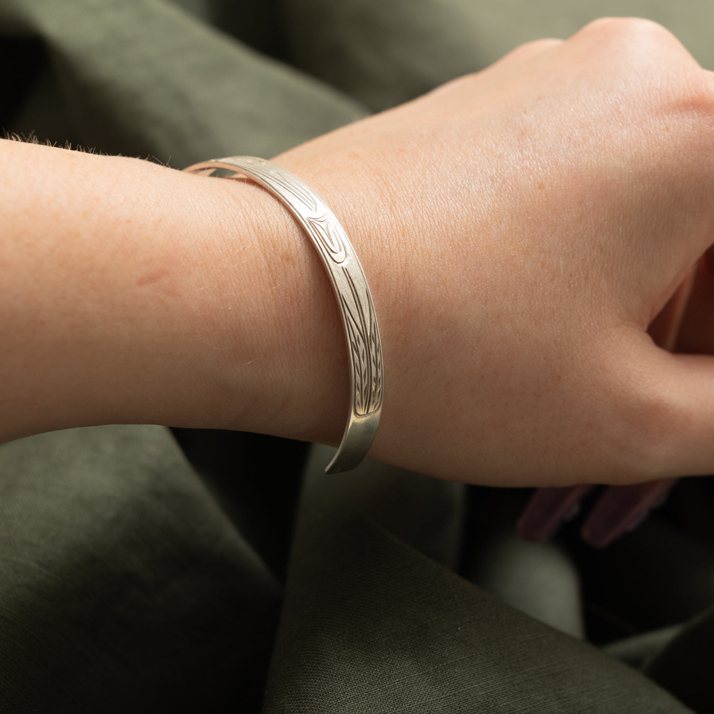 Sterling Silver Indigenous Carved Hummingbird Cuff | 5.5"