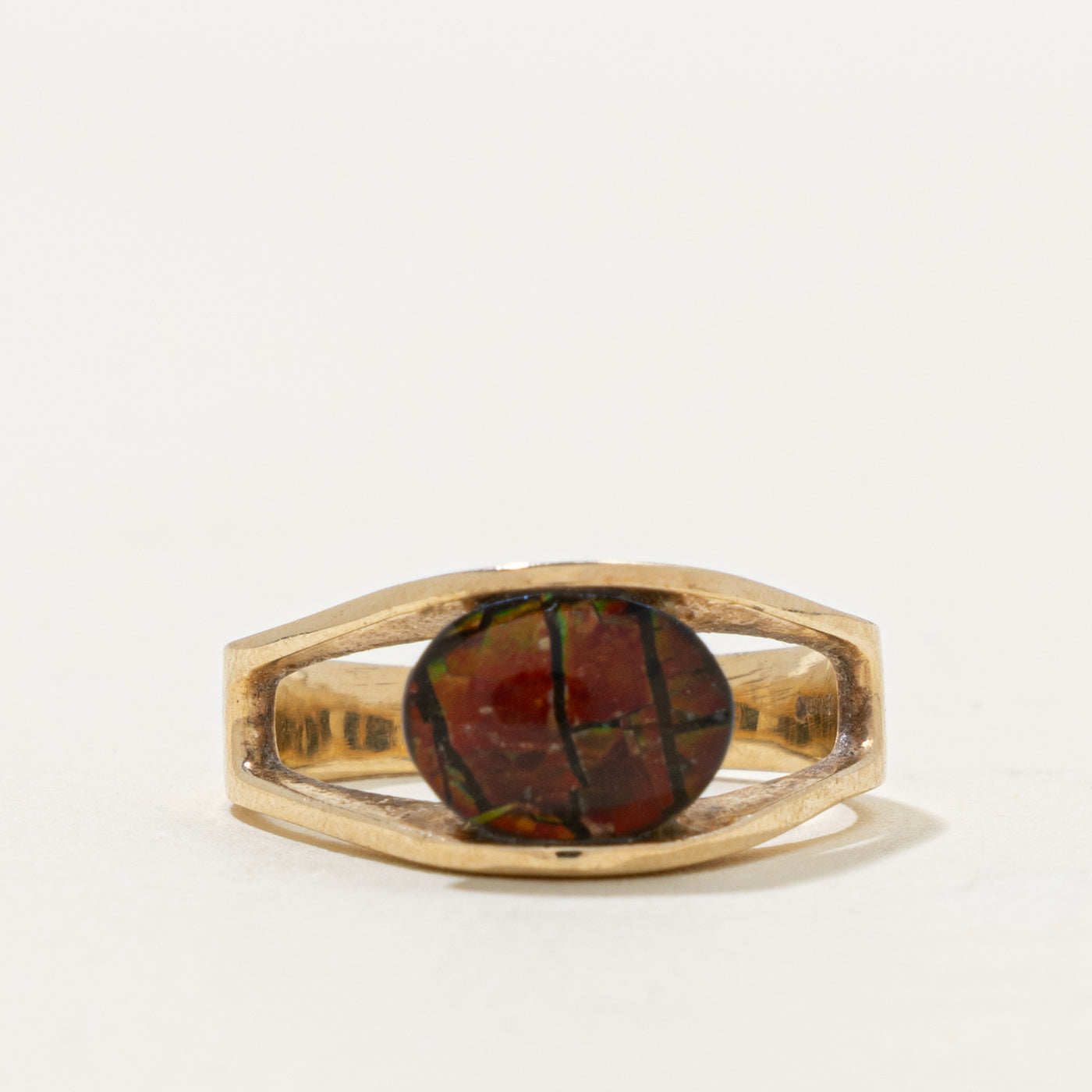 10k Solitaire Ammolite Open Shank Ring | 1.40ct | SZ 8