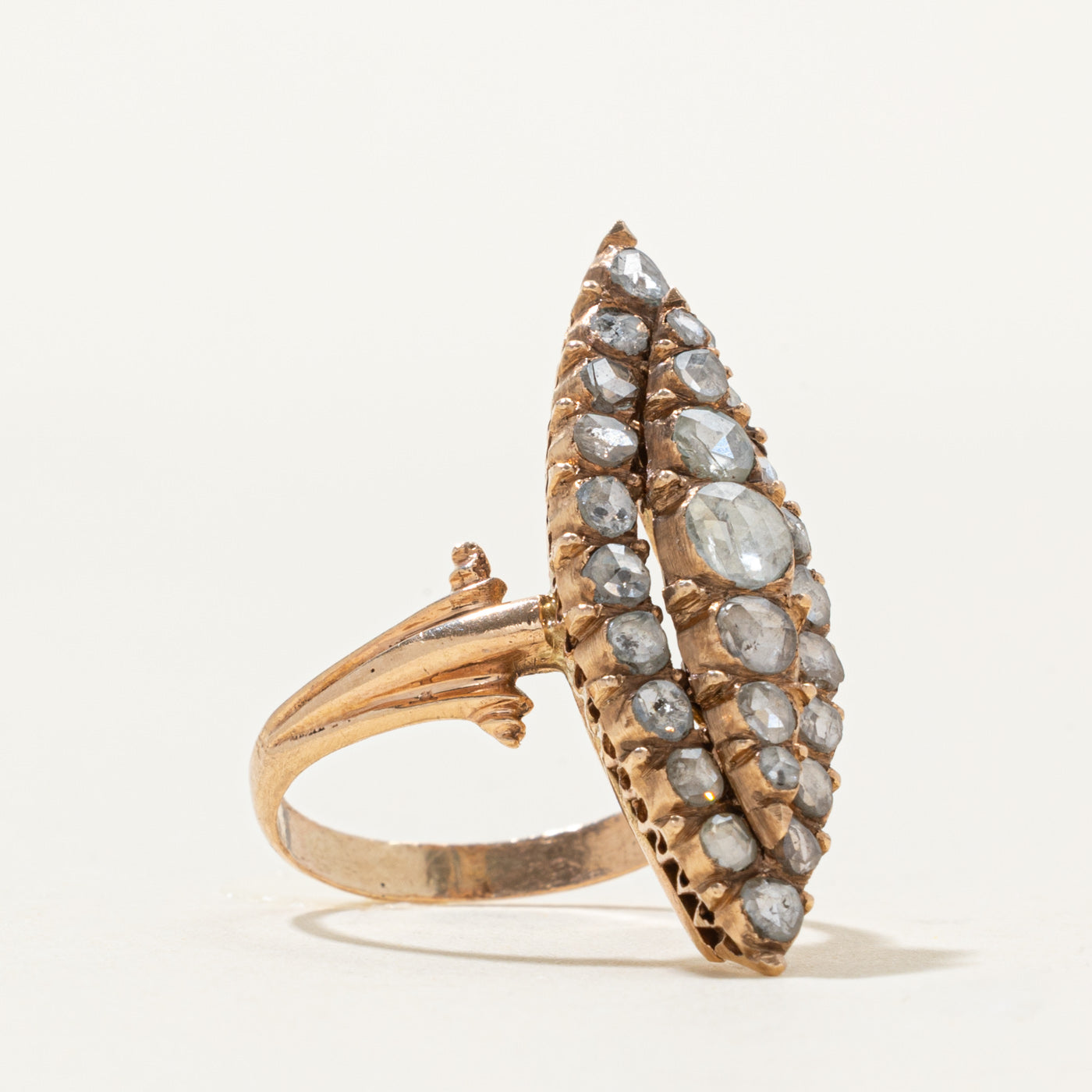 Rose Cut Diamond Navette Ring | 0.95 ctw | SZ 7.75