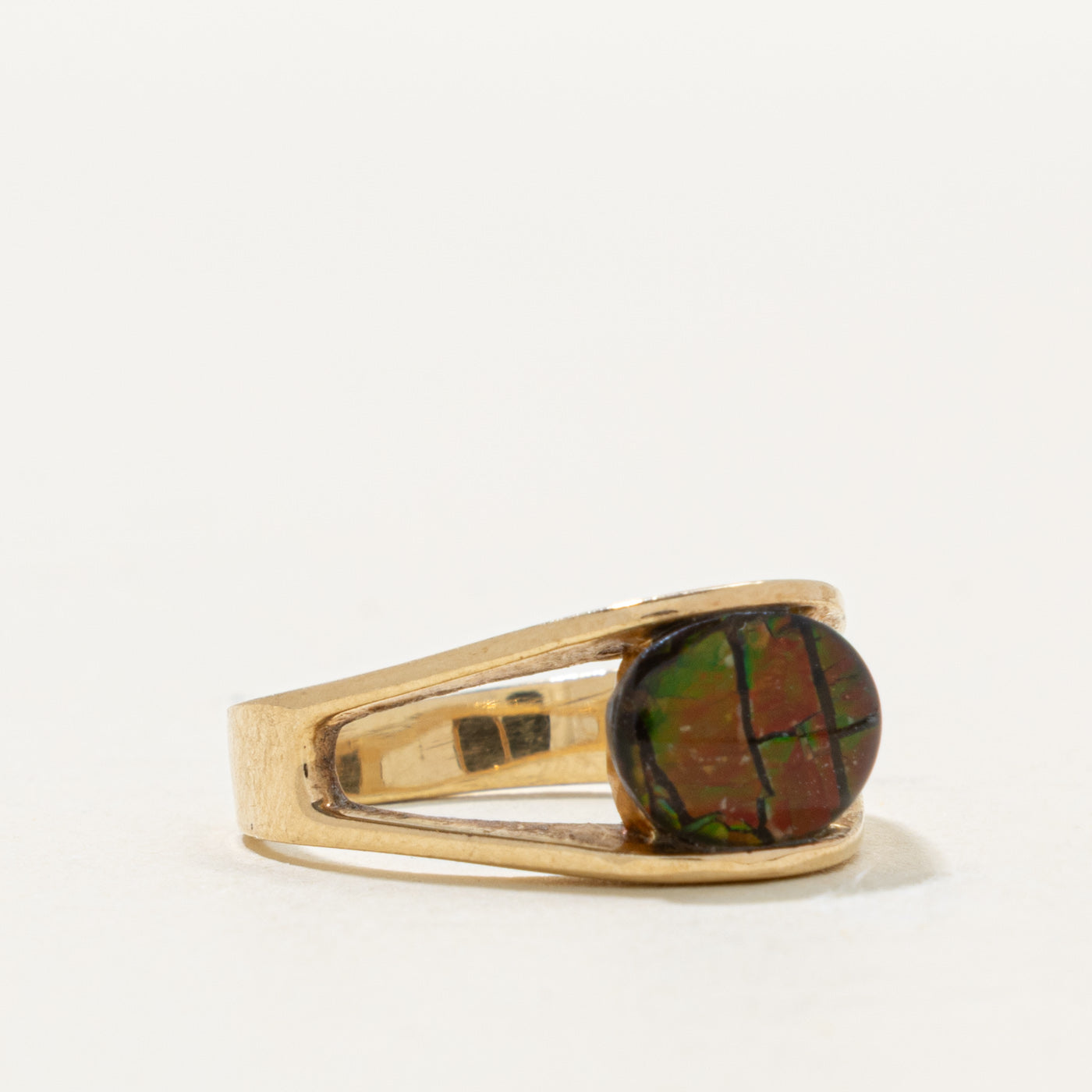 10k Solitaire Ammolite Open Shank Ring | 1.40ct | SZ 8