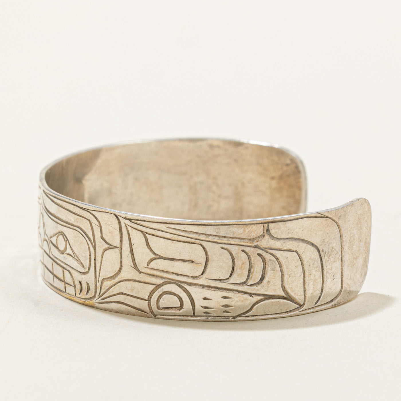 Sterling Silver Indigenous Carved Orca Cuff | 4.5"