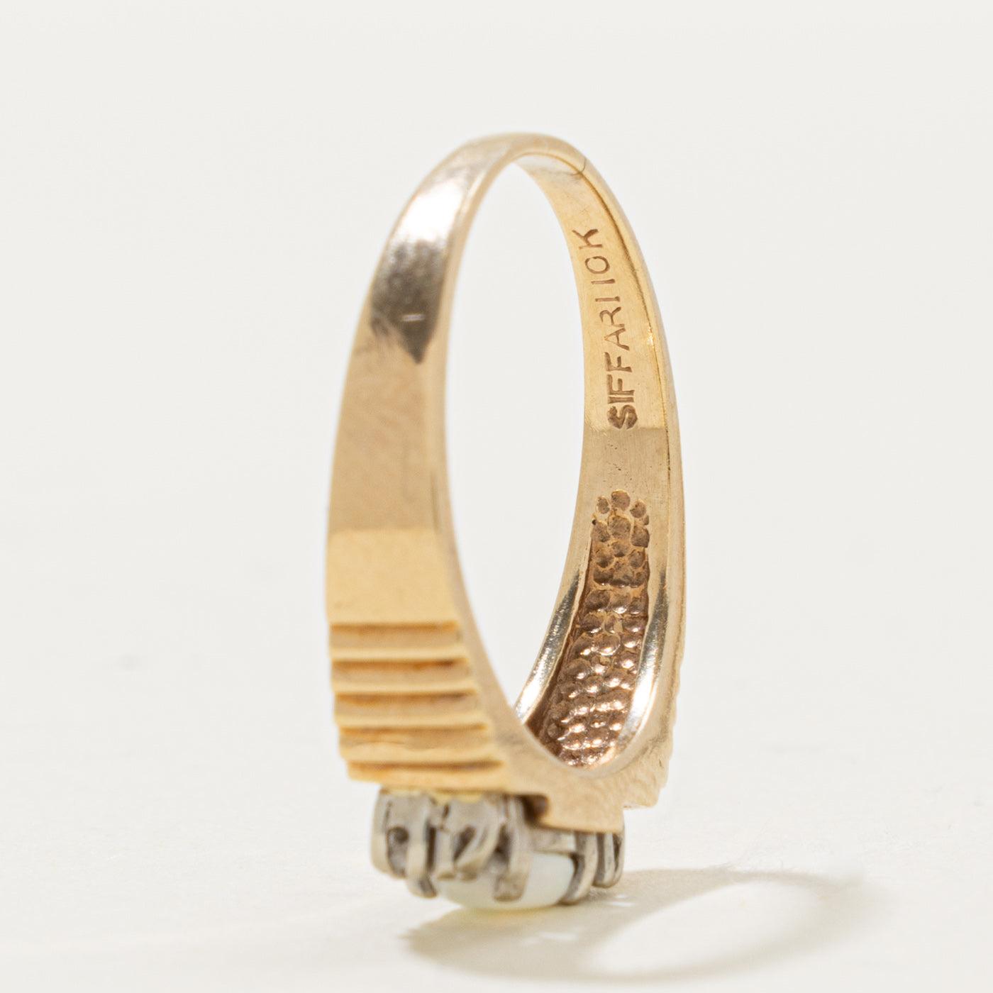 10k Opal & Diamond Grooved Ring | 0.25ct, 0.05ctw | SZ 8.25