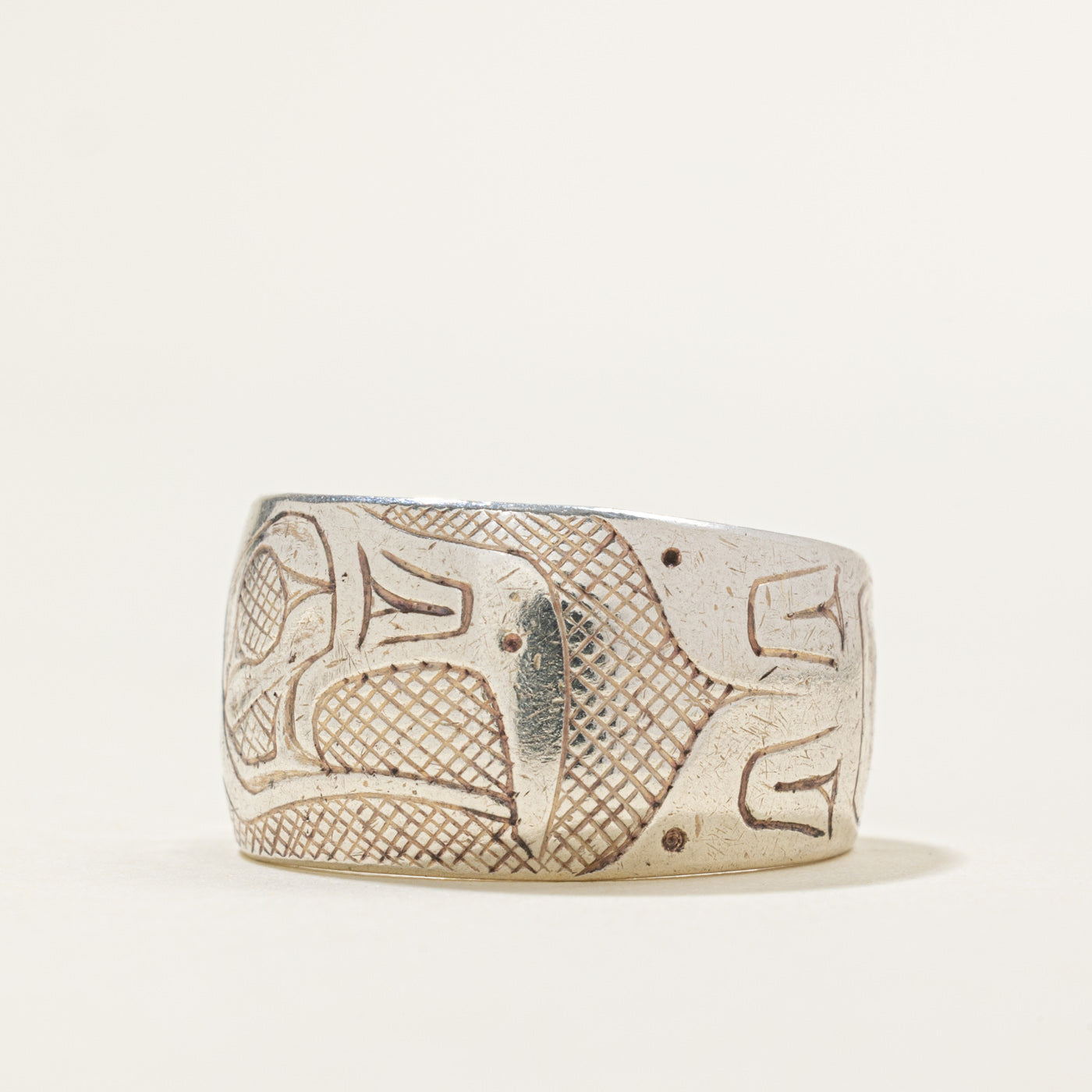 Sterling Silver Indigenous Carved Raven Ring | SZ 9.5