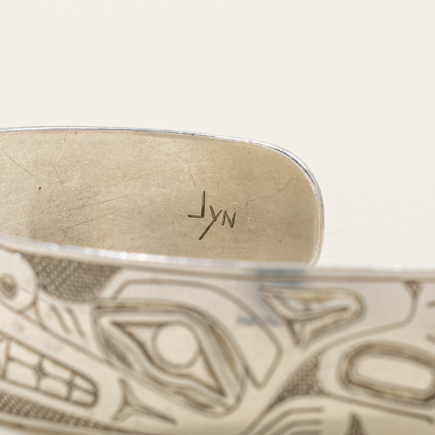 Sterling Silver Indigenous Carved Bear Split Design Cuff | 6.5"