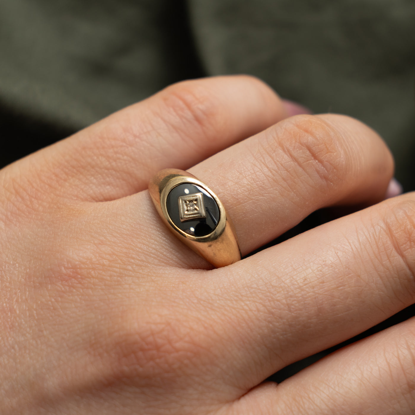10k East West Hematite & Diamond Signet Ring | 1.80ct, 0.01ctw | SZ 9.75