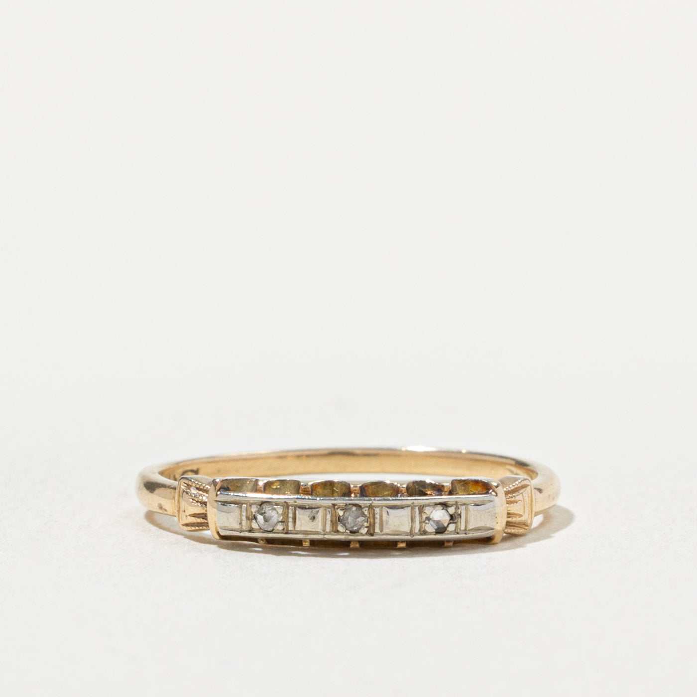 Vintage Canadian 14k Rose Cut Diamond Textured Band | SZ 5.75