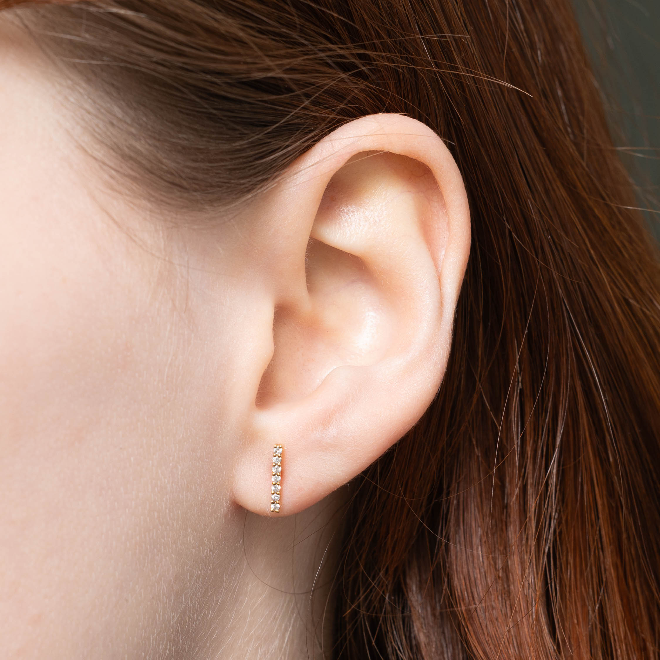 14k Diamond Bar Stud Earrings