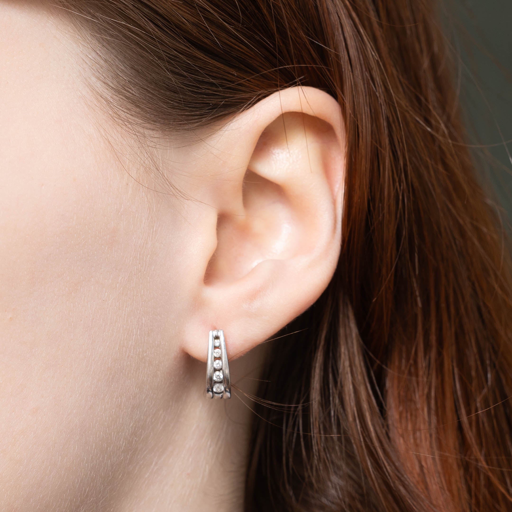 14k Channel Set Diamond Hoop Earrings