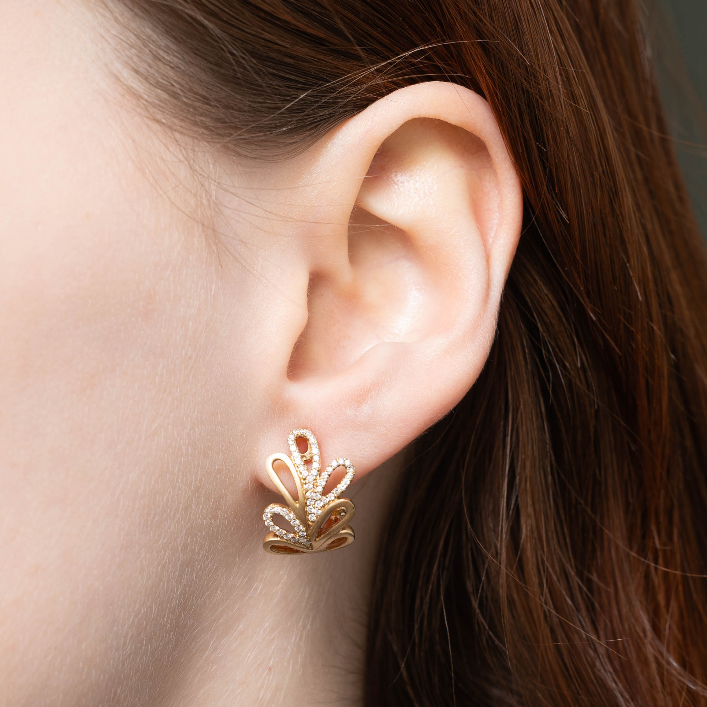 14k Diamond Leafy Hoop Earrings