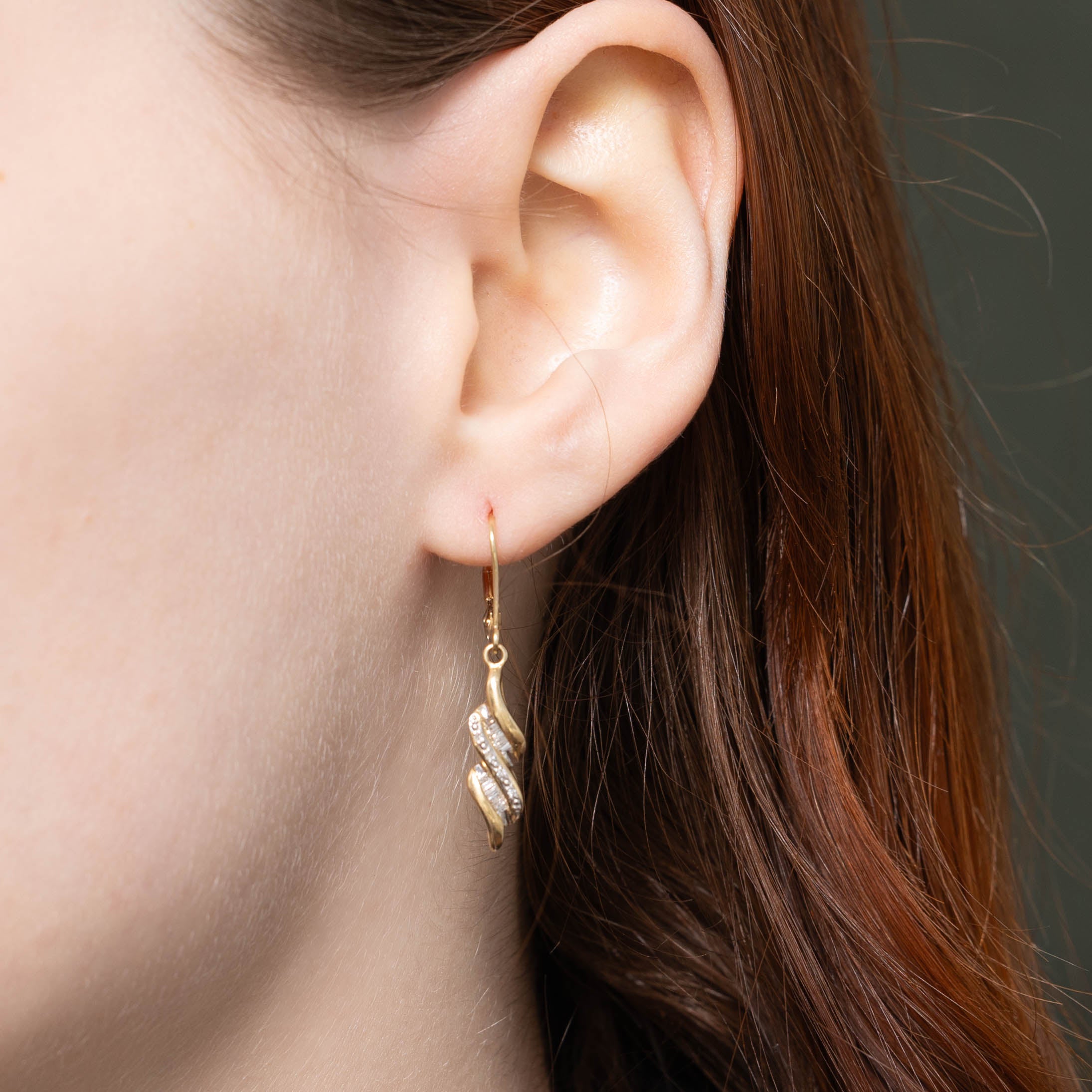 14k Diamond Swirl Drop Earrings
