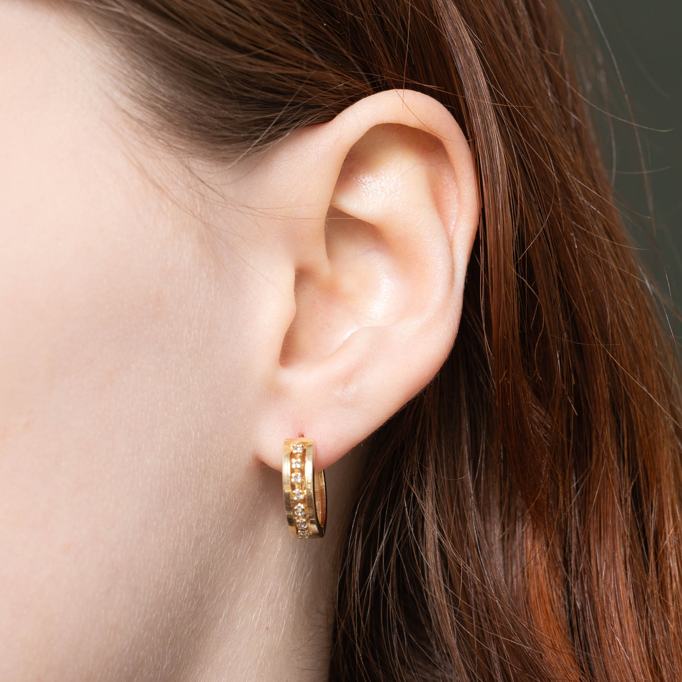 14k Diamond Column Hoop Earrings