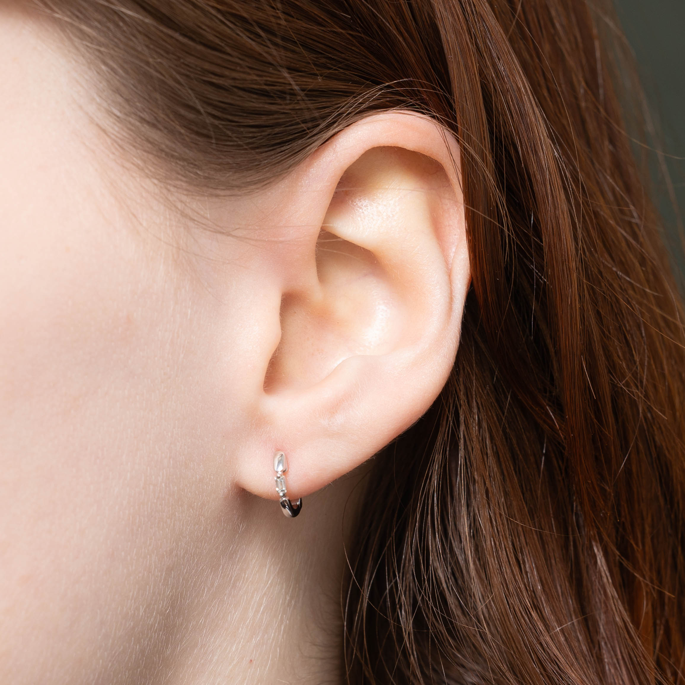 14k Baguette Diamond Huggie Earrings