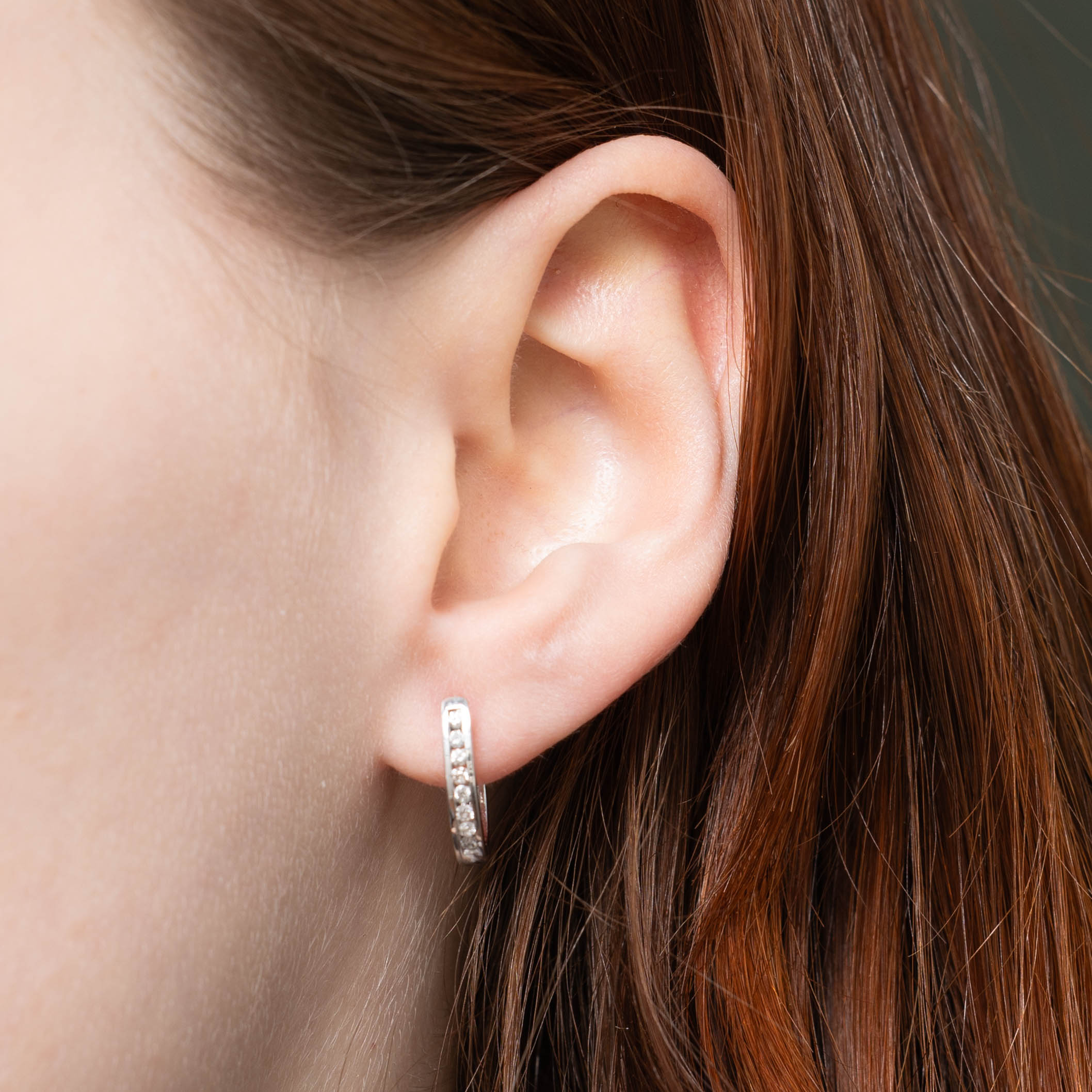 10k Channel Set Diamond Hoop Earrings