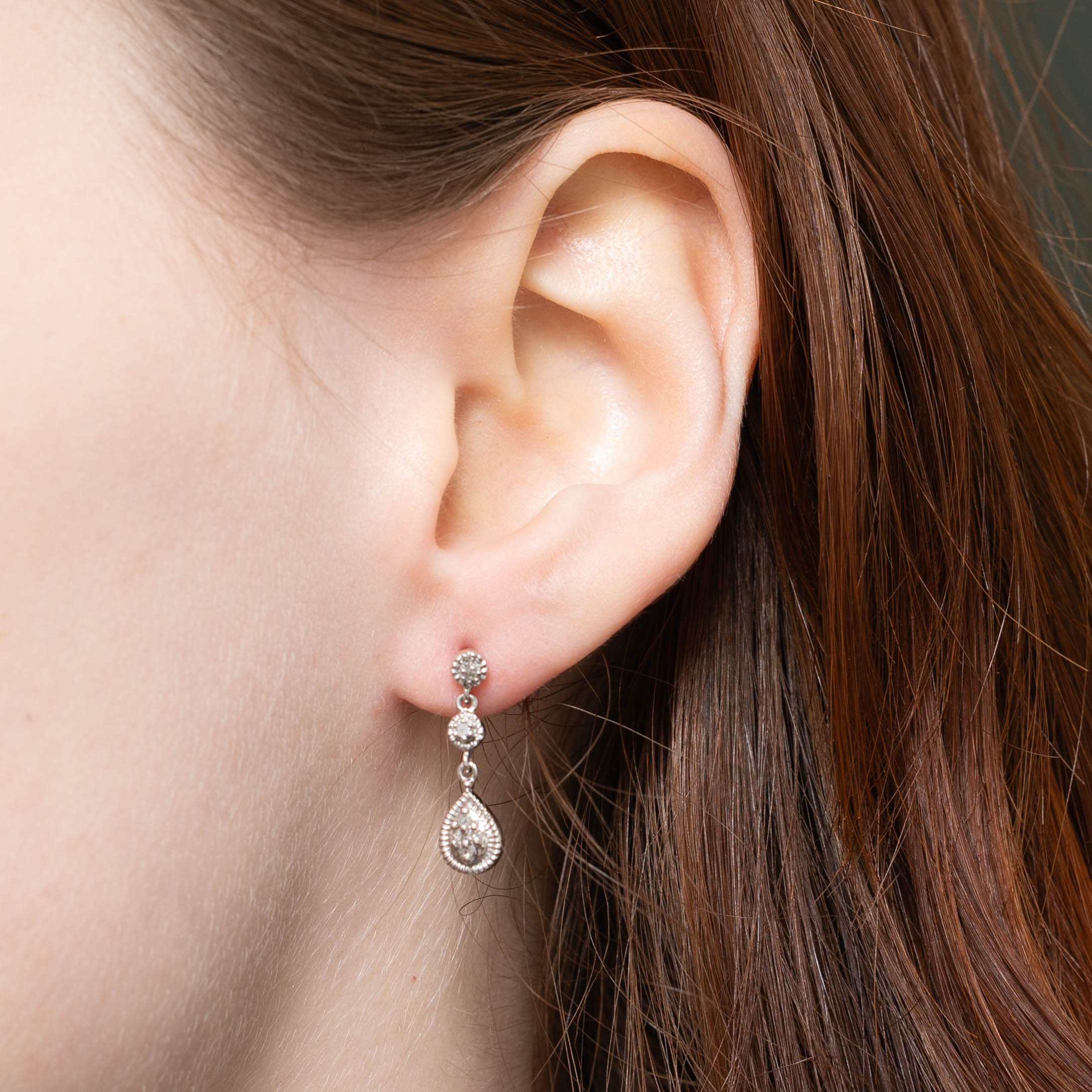 10k Diamond Pear Cluster Milgrain Drop Earrings