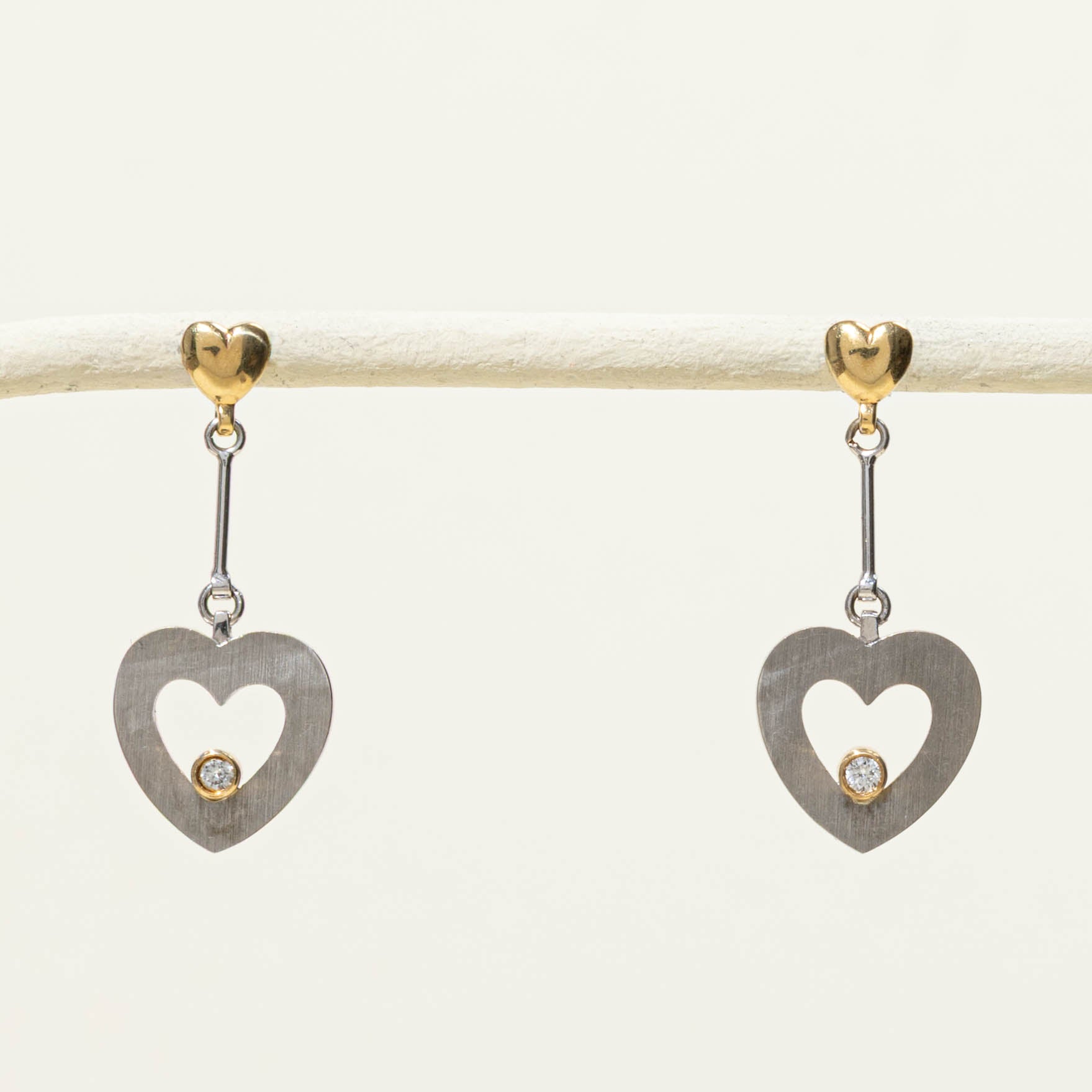 18k Diamond Heart Drop Earring