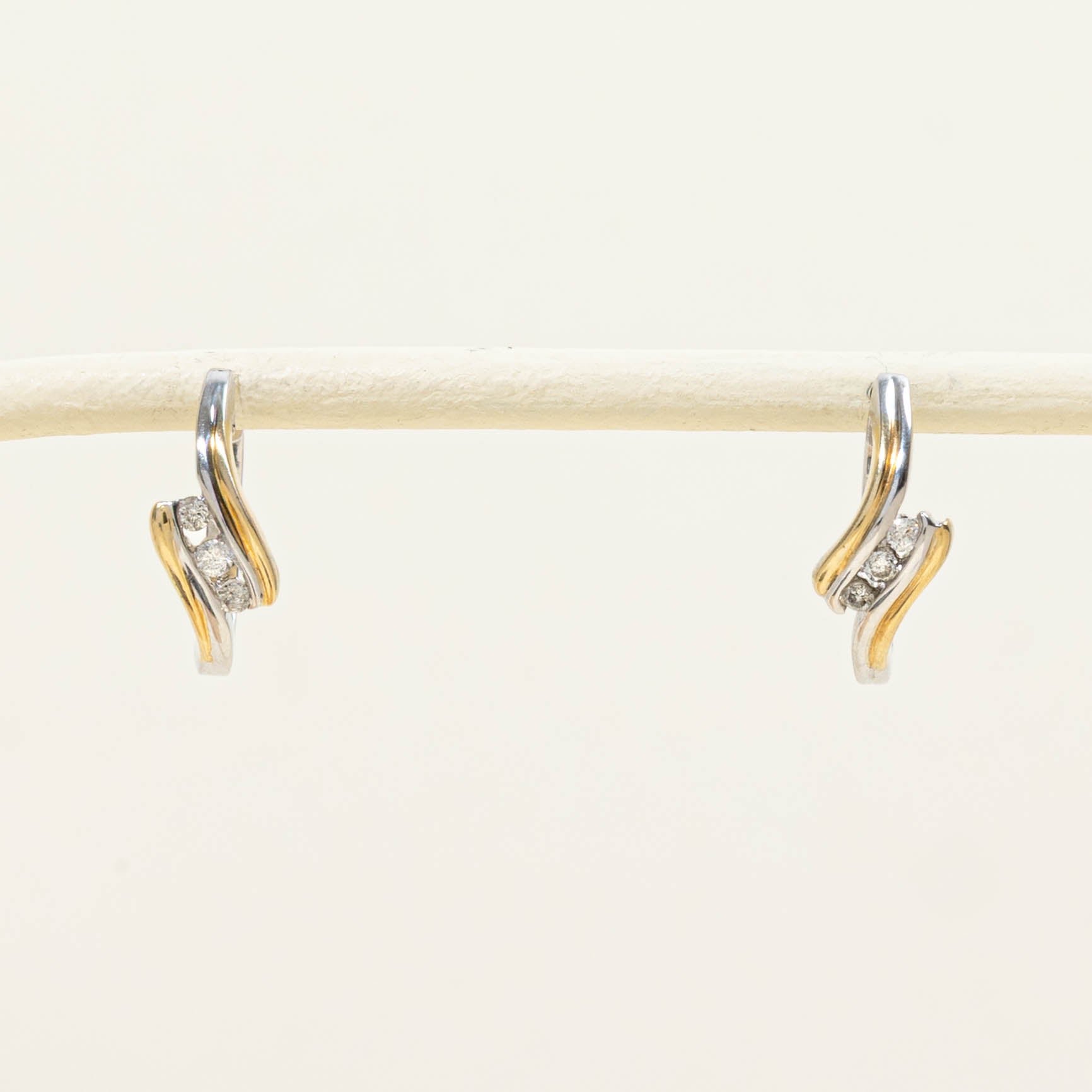 14k Two-Tone Diamond Bypass Hoop Earrings
