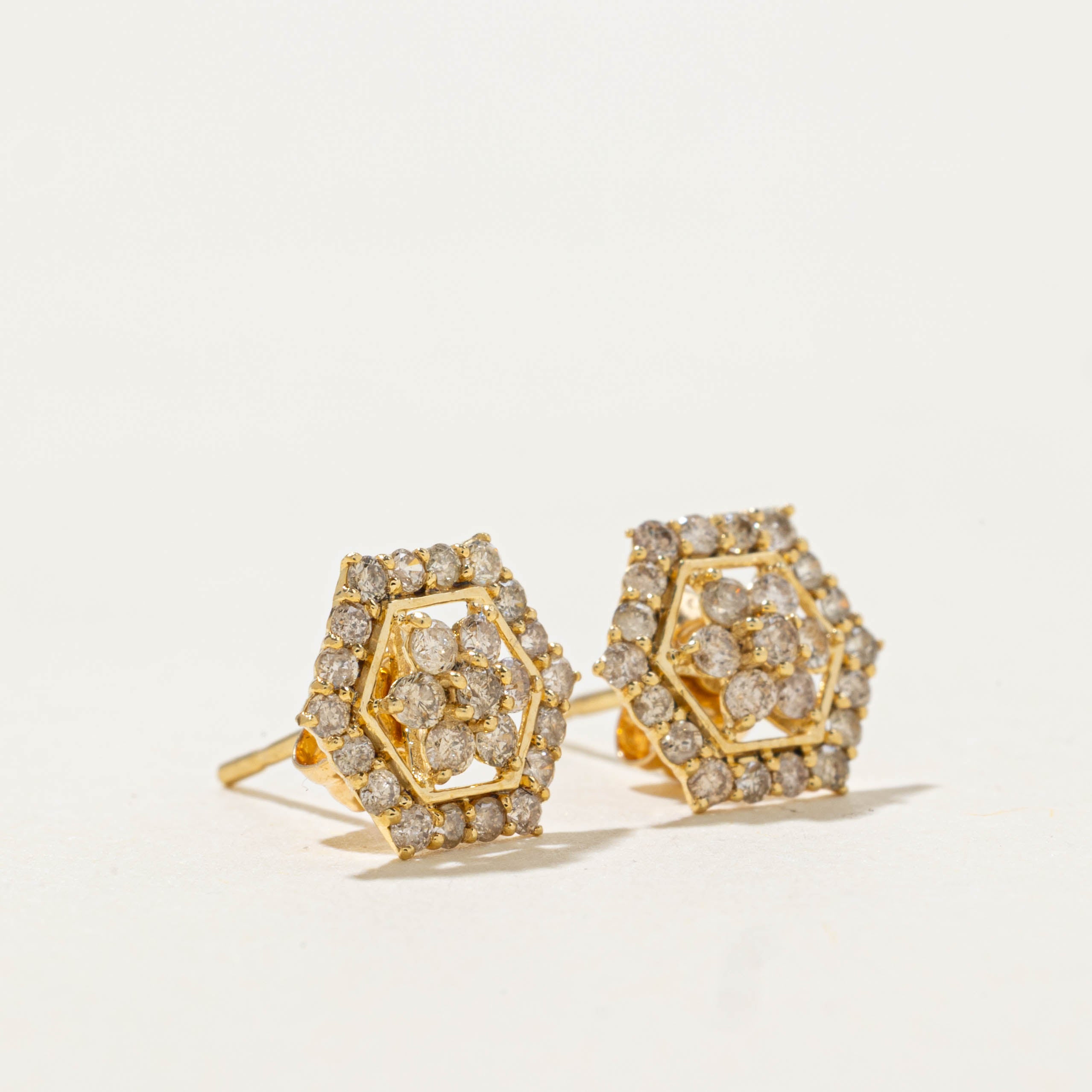 18k Diamond Cluster Hexagon Stud Earrings