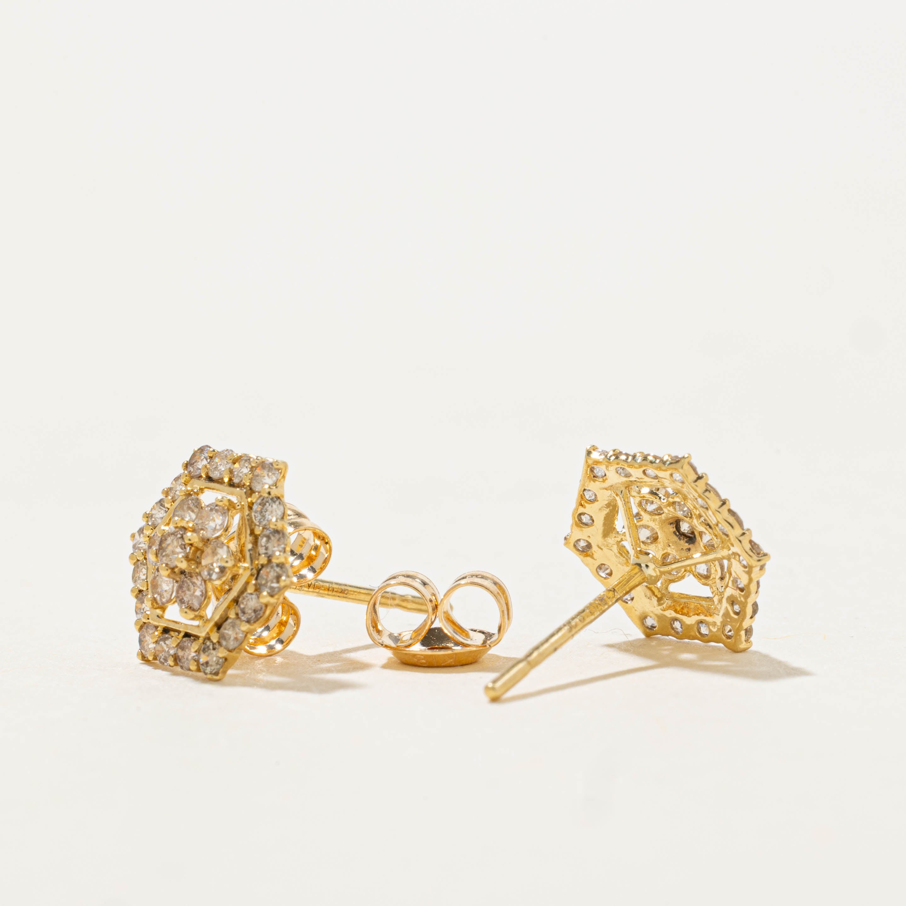 18k Diamond Cluster Hexagon Stud Earrings